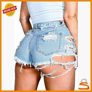 High Rise Distressed Denim Shorts Skinny Fit Ripped Jean Hot Pants